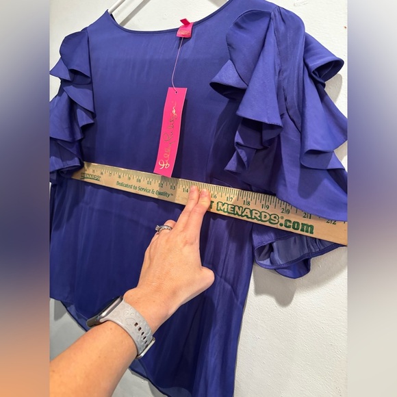 Lilly Pulitzer Vibrant Blue Ruffle Blouse fancy flare feminine bright party - Picture 3 of 12